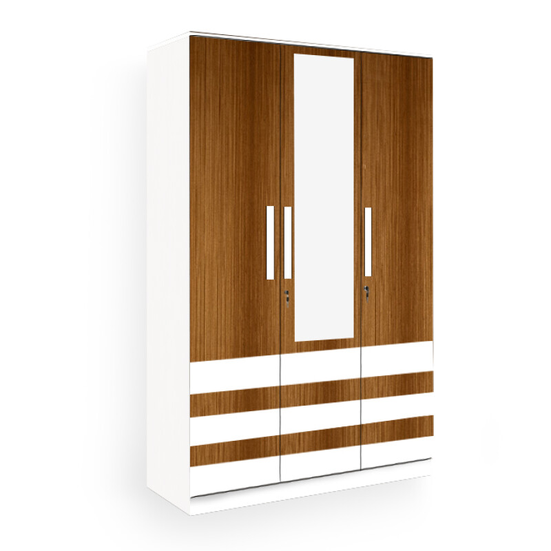 BHF 3 Door Wardrobe in Mysore Teak & White Finish