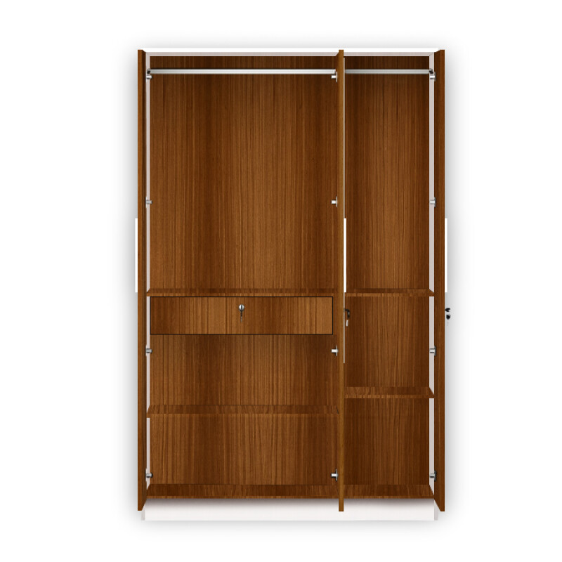 BHF 3 Door Wardrobe in Mysore Teak & White Finish