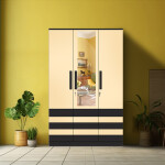 BHF 3 Door Wardrobe in Ivory & Black Finish