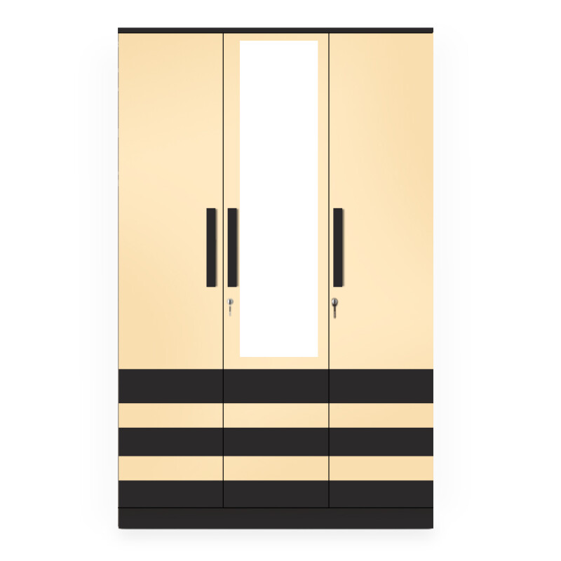 BHF 3 Door Wardrobe in Ivory & Black Finish