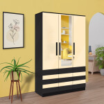 BHF 3 Door Wardrobe in Ivory & Black Finish