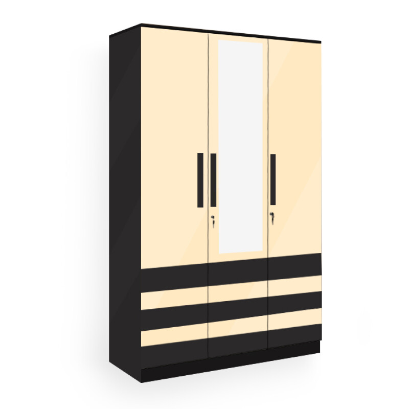 BHF 3 Door Wardrobe in Ivory & Black Finish