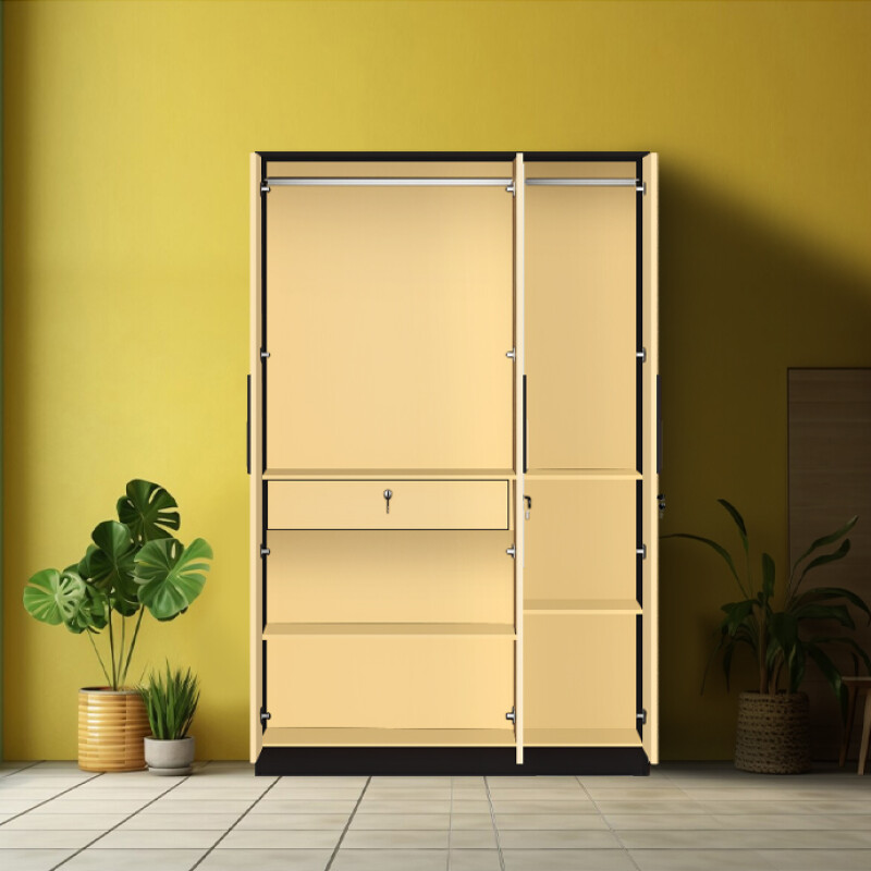 BHF 3 Door Wardrobe in Ivory & Black Finish