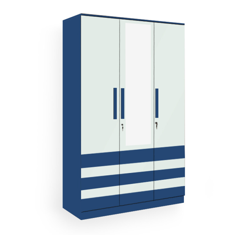 BHF 3 Door Wardrobe in Electric Blue & Silver Grey Finish