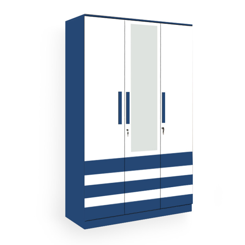 BHF 3 Door Wardrobe in White & Electric Blue Finish