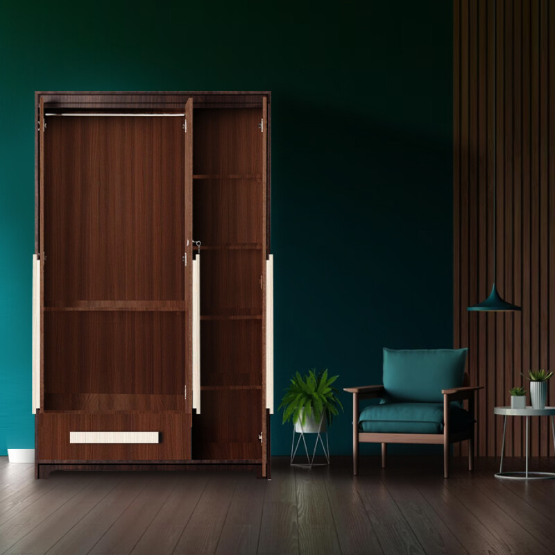 Premium 3 Door Wardrobe in Classic Planked Walnut Finish