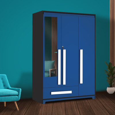 Premium 3 Door Wardrobe in Electric Blue Finish