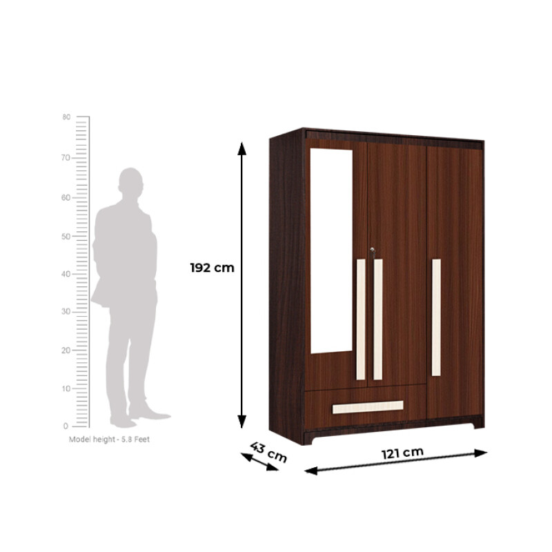 Premium 3 Door Wardrobe in Classic Planked Walnut Finish