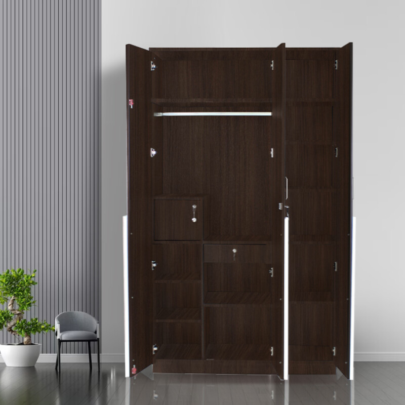 Engineering Wood 3 Door Wardrobe in Brown Teak Finish