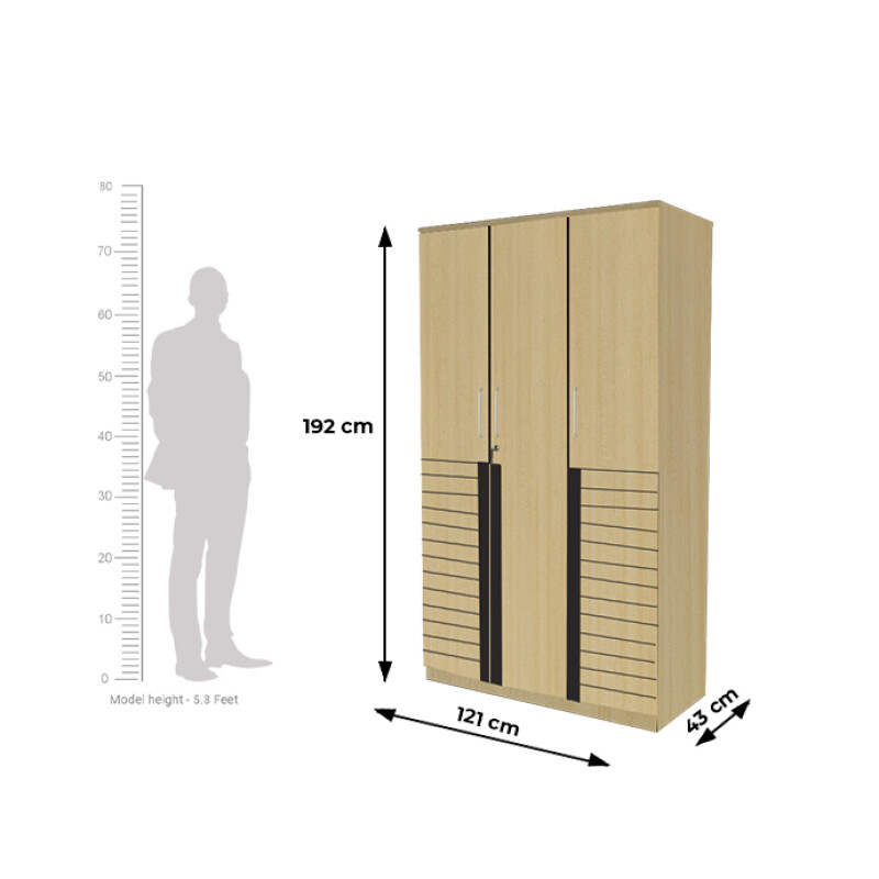 Engineering Wood 3 Door Wardrobe in Alberta Maple