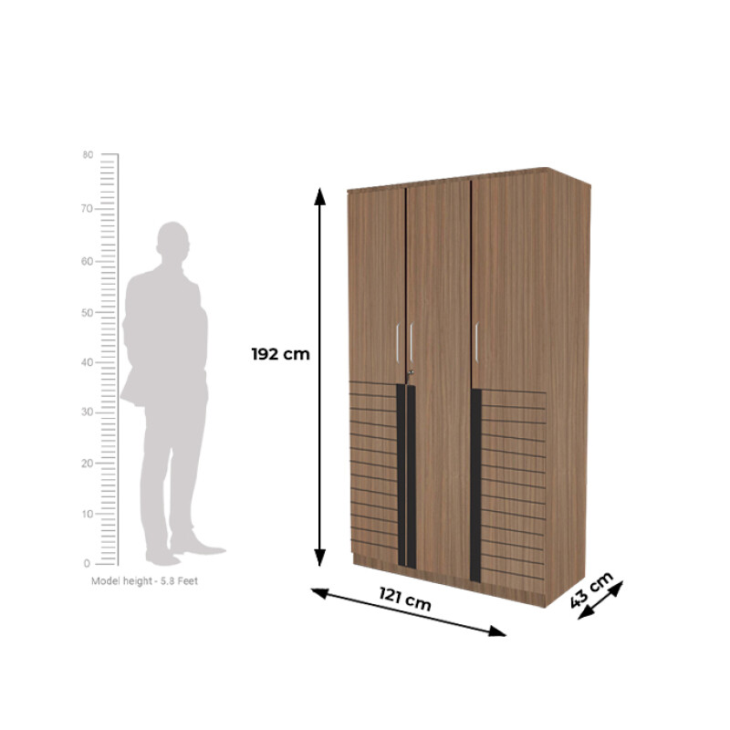 Engineering Wood 3 Door Wardrobe in Lorraine Walnut