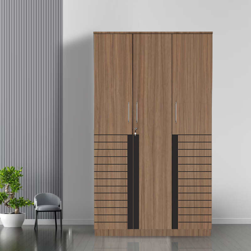 Engineering Wood 3 Door Wardrobe in Lorraine Walnut