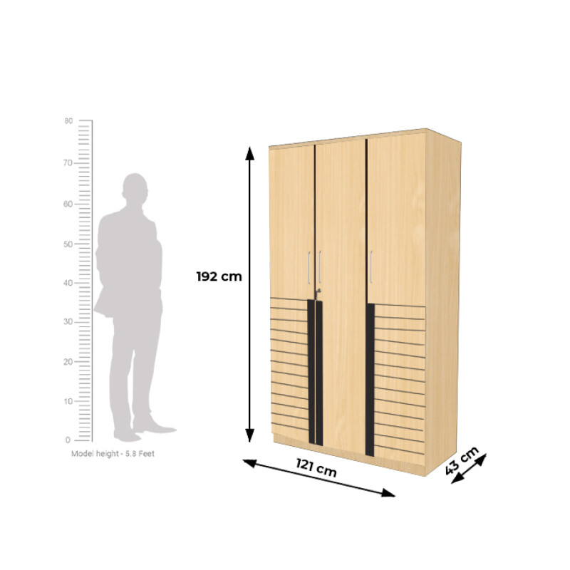 Engineering Wood 3 Door Wardrobe in Ice Beech