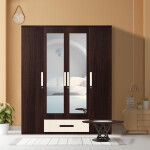 Engineering Wood 4 Door Wardrobe in Hiland Pine & Dark Maple