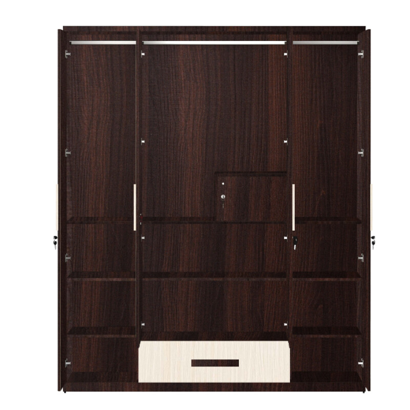 Engineering Wood 4 Door Wardrobe in Hiland Pine & Dark Maple