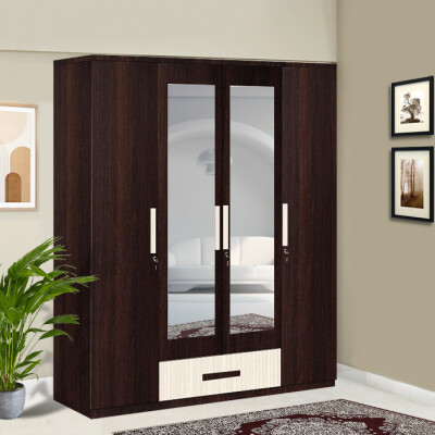 Engineering Wood 4 Door Wardrobe in Hiland Pine & Dark Maple