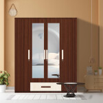 Engineering Wood 4 Door Wardrobe in Classic Planked Walnut & Ice Beech