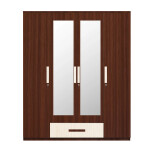 Engineering Wood 4 Door Wardrobe in Classic Planked Walnut & Ice Beech