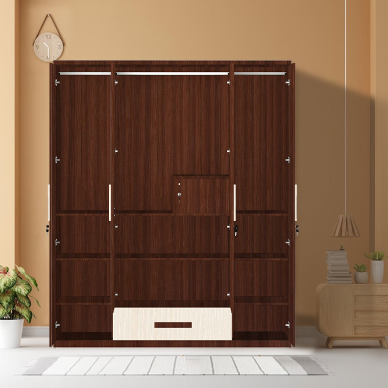 Engineering Wood 4 Door Wardrobe in Classic Planked Walnut & Ice Beech