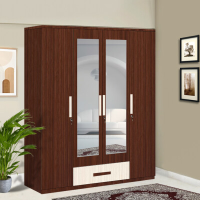 Engineering Wood 4 Door Wardrobe in Classic Planked Walnut & Ice Beech