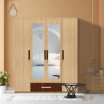 Engineering Wood 4 Door Wardrobe in Ivory Beech & Khaya Mahagony