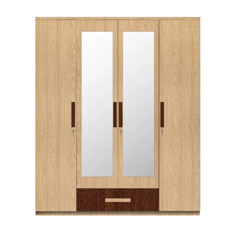 Engineering Wood 4 Door Wardrobe in Ivory Beech & Khaya Mahagony