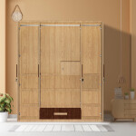 Engineering Wood 4 Door Wardrobe in Ivory Beech & Khaya Mahagony