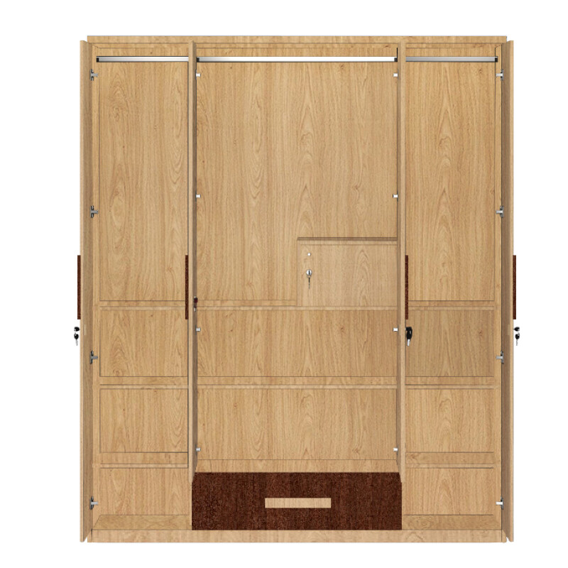 Engineering Wood 4 Door Wardrobe in Ivory Beech & Khaya Mahagony