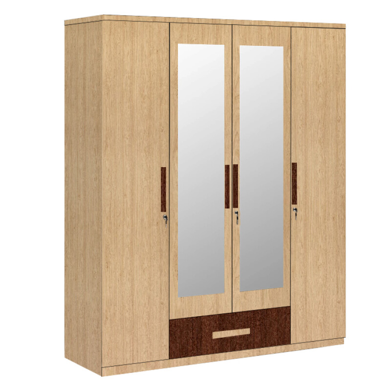 Engineering Wood 4 Door Wardrobe in Ivory Beech & Khaya Mahagony