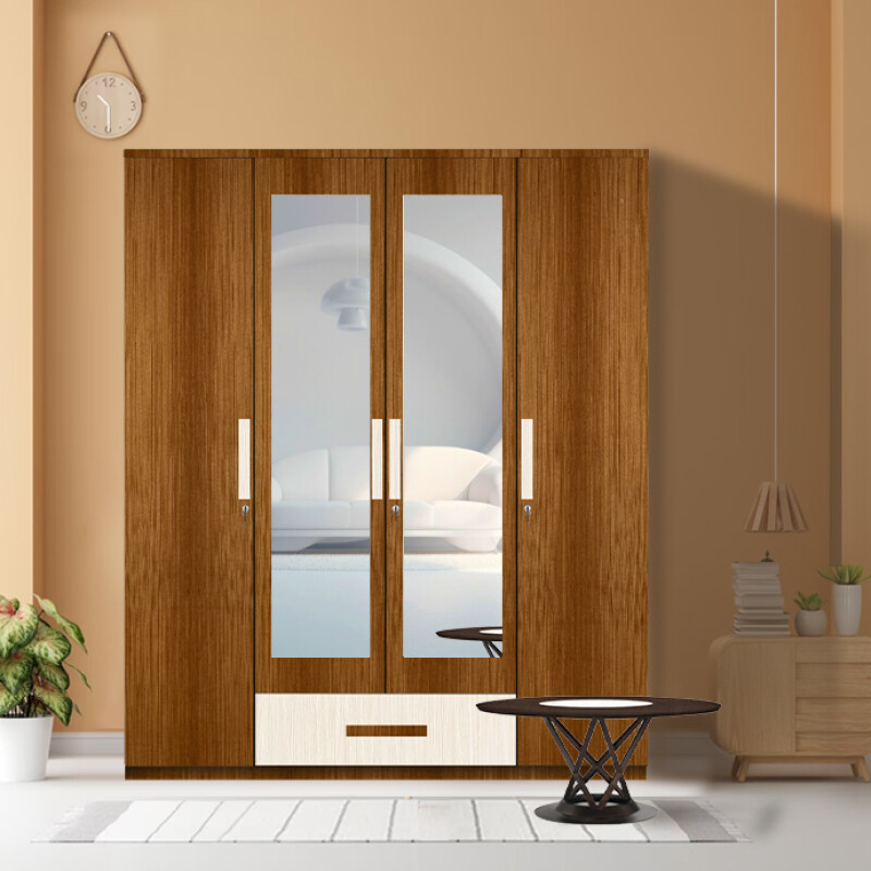 Engineering Wood 4 Door Wardrobe in Mysore Teak & Hiland Pine