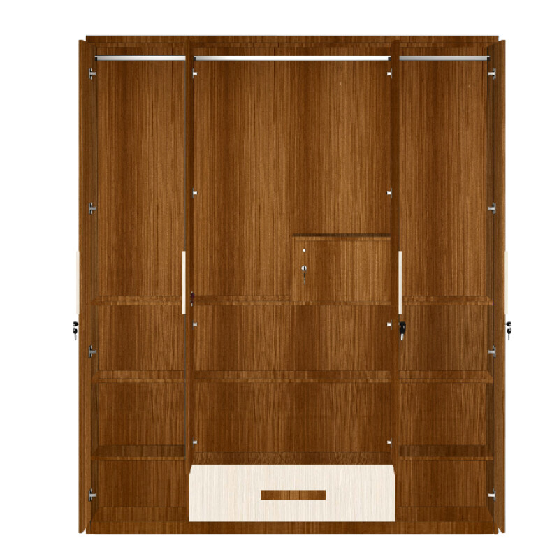 Engineering Wood 4 Door Wardrobe in Mysore Teak & Hiland Pine