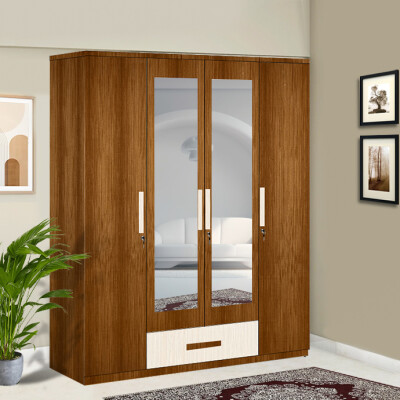 Engineering Wood 4 Door Wardrobe in Mysore Teak & Hiland Pine
