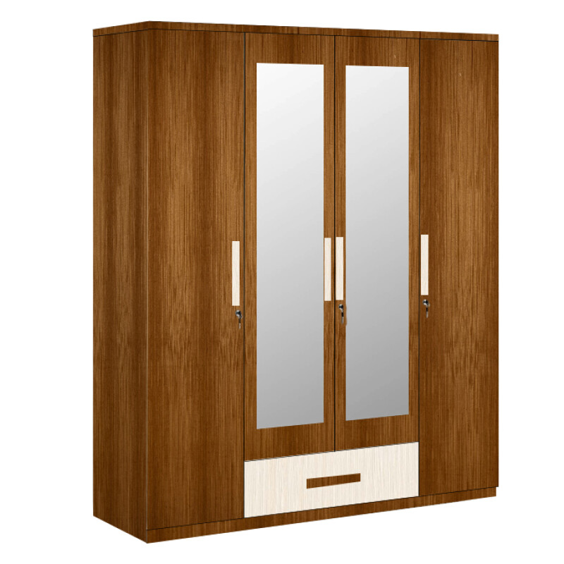 Engineering Wood 4 Door Wardrobe in Mysore Teak & Hiland Pine