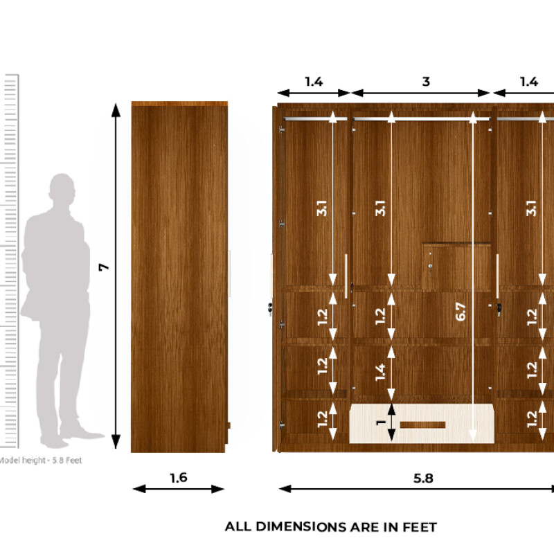 Engineering Wood 4 Door Wardrobe in Mysore Teak & Hiland Pine