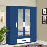 Engineering Wood 4 Door Wardrobe in Electric Blue & White