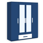 Engineering Wood 4 Door Wardrobe in Electric Blue & White