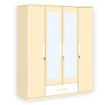 Engineering Wood 4 Door Wardrobe in Ivory & White