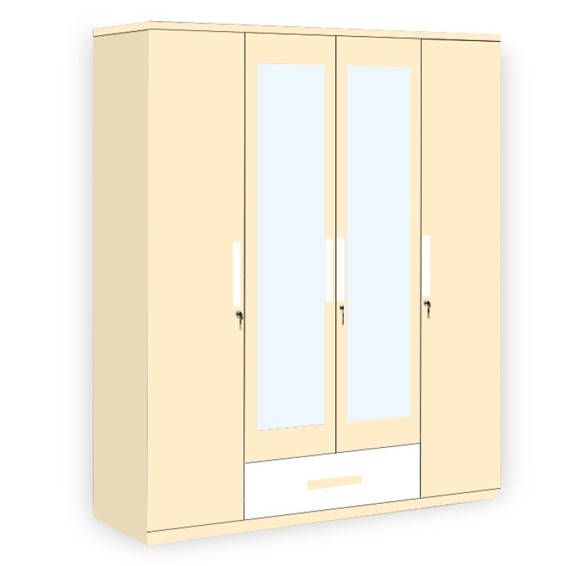 Engineering Wood 4 Door Wardrobe in Ivory & White